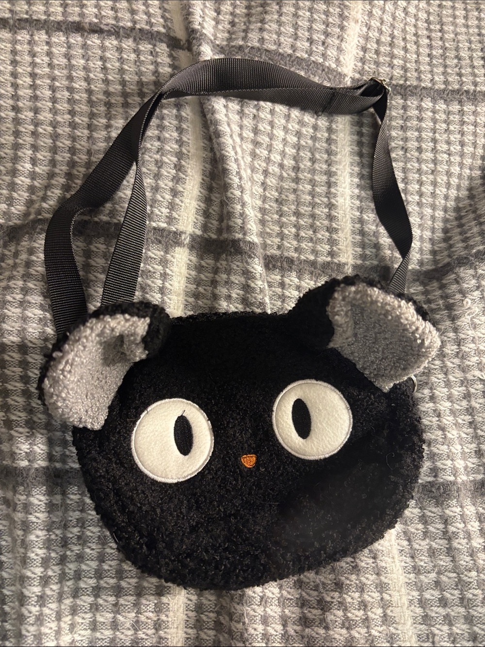 Black Plush Cat Face Crossbody Bag